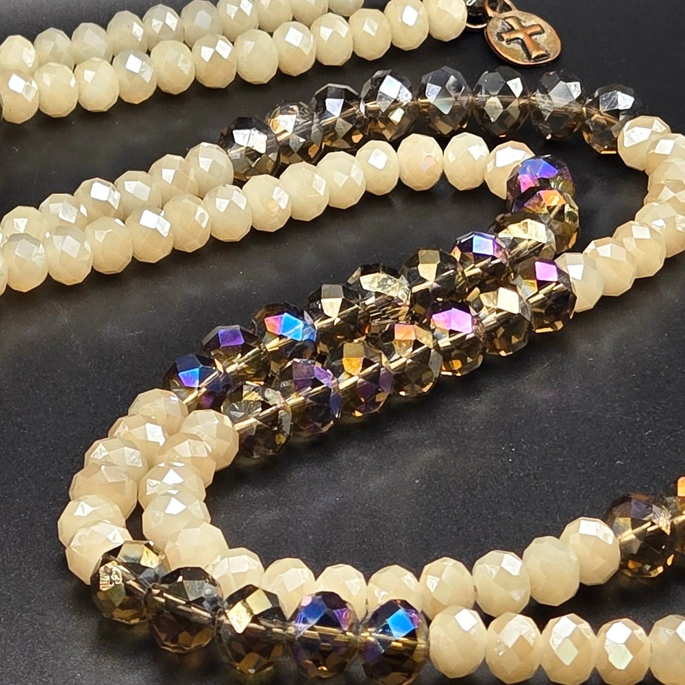 West & Co Beaded Necklace Cream‎ and Iridescent Smoky Grey Faceted Glass Beads